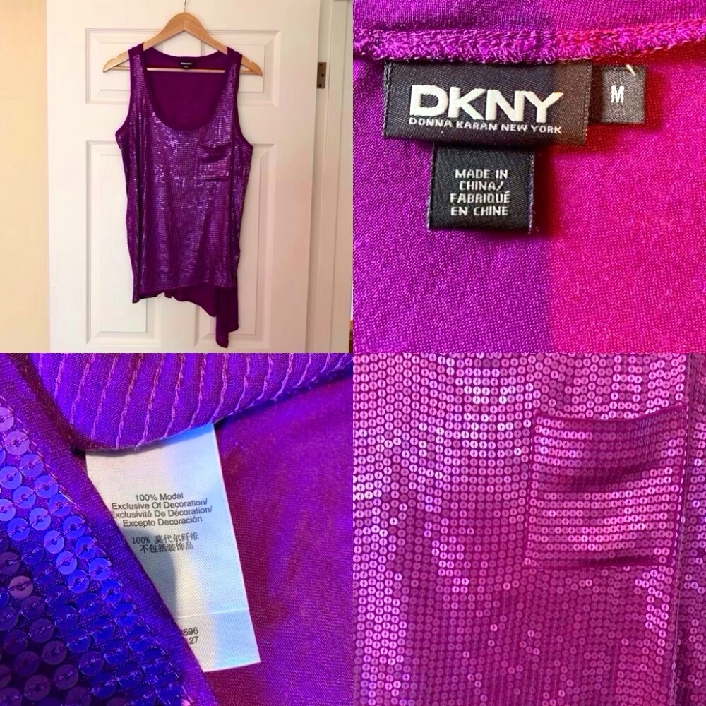 DKNY Tank Top Asymmetrical with Sequins size M 100% Modal